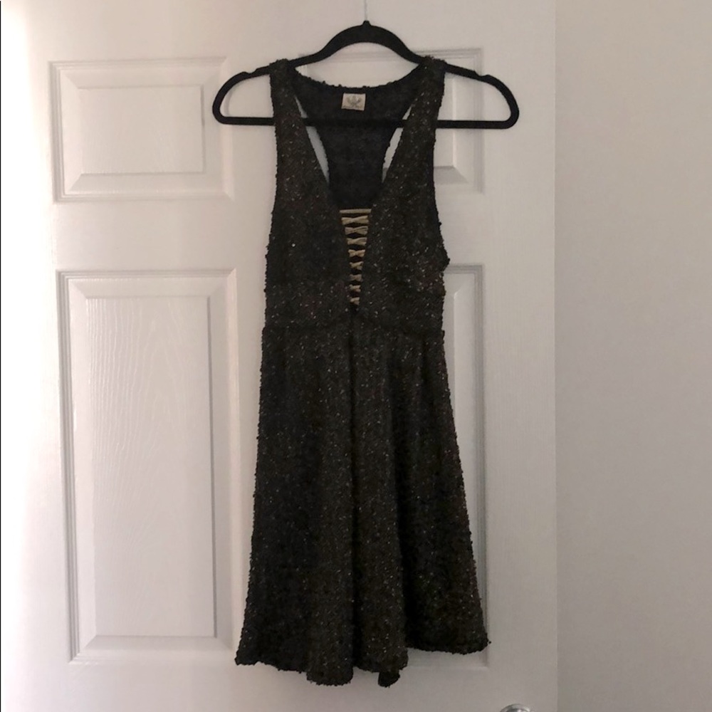 Racer Back Black and Gold Lace Up Mini